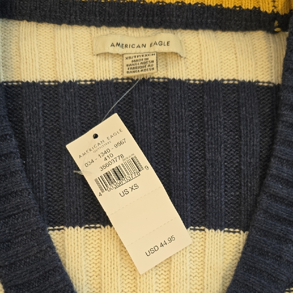 American Eagle Outfitters Striped Navy and Cream Cardigan - Picture 2 of 7